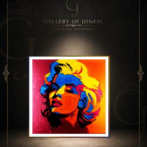 Pop Icon Artwork Electric Dreams contemporary resin wall art featuring a vibrant female portrait in bold pop art colors including blue, orange, yellow, and pink.