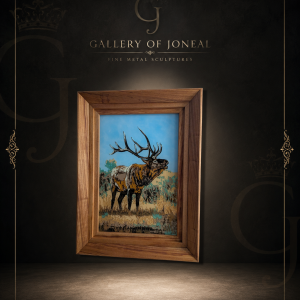 Bull RLK Wildlife Resin Artwork featuring a detailed wildlife portrait in a handcrafted wood frame by Gallery of Joneal