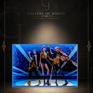 K-Pop Demon Hunters Artwork contemporary resin artwork featuring three performers on a brightly lit stage