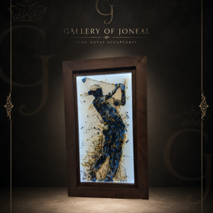 The Perfect Swing Golf Resin Artwork featuring a golfer in mid-swing created with layered resin techniques and contemporary artistic styling