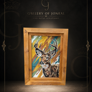White Tailed Deer Resin Wildlife Artwork featuring a detailed deer portrait with layered resin techniques and vibrant contemporary background