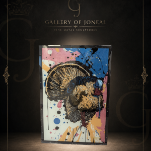 Wild Turkey Resin Wildlife Artwork featuring a detailed turkey against a colorful abstract background in layered resin by Gallery of Joneal